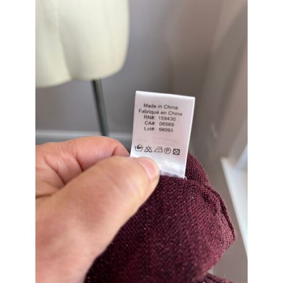 Elan Burgundy Metallic Cut Out Turtleneck Long Sleeve Sweater Knit Pullover Sz S - Picture 9 of 9